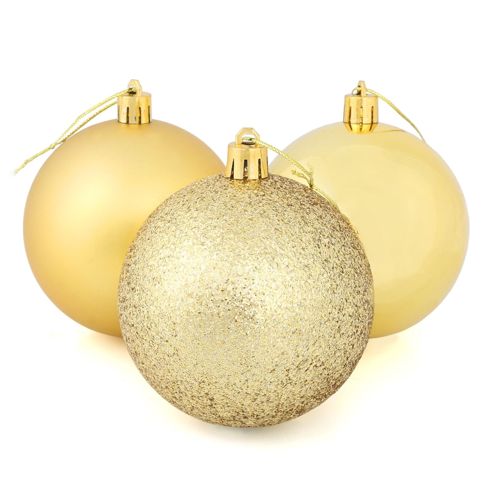 Mr Crimbo 9 x 8cm Christmas Tree Baubles Matte Glitter Mirror - MrCrimbo.co.uk -XS5695 - Gold -Baubles
